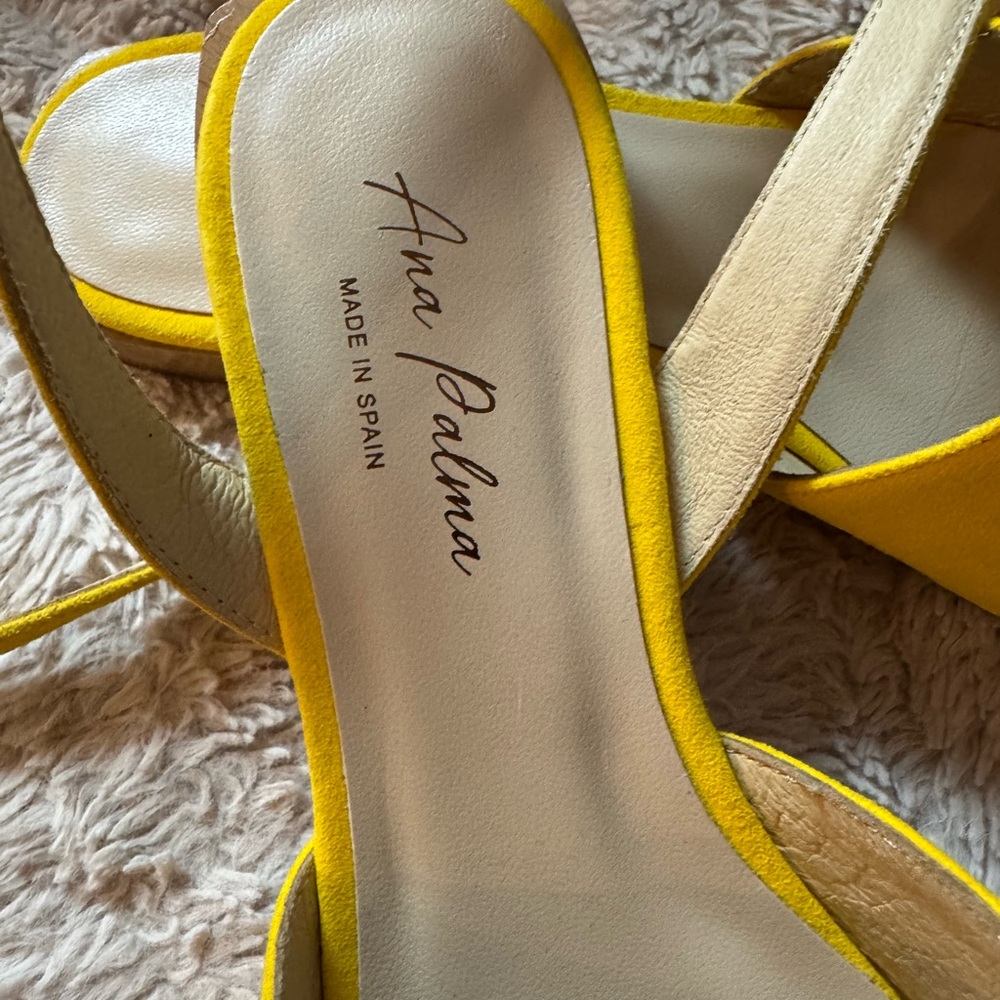Ana Palma Suede Leather Yellow Slingback Pointed Toe Flat Sandals Size 9.5-10 - Picture 6 of 9